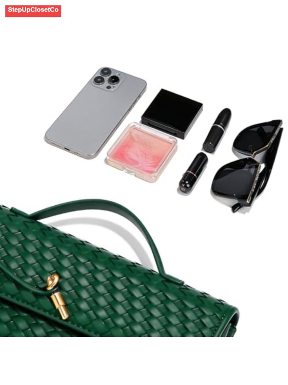 Woven Handbag for Women PU Leather Evening Clutch Shoulder Crossbody Bag - Picture 4 of 5